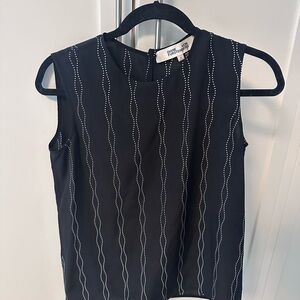 Diane von Furstenberg Black Sleeveless Dot-Trim Shell